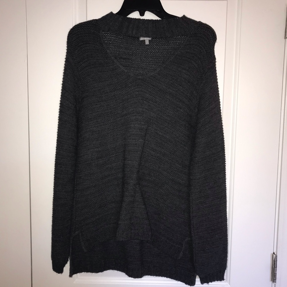 Cut Out Neck Gray Oversized Sweater